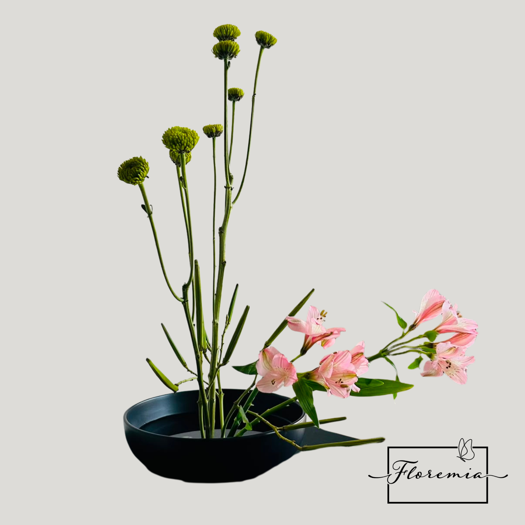 Arte Floral tipo Ikebana, tonos pasteles
