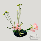 Arte Floral tipo Ikebana, tonos pasteles