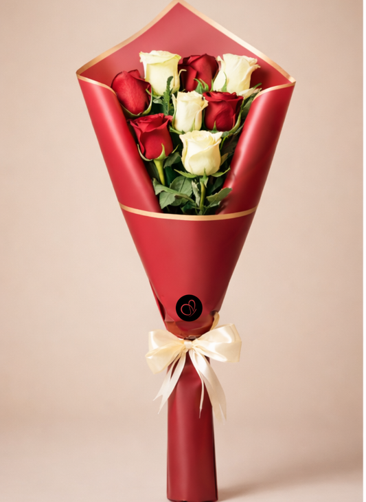 Ramo de Rosas Blancas y Rojas